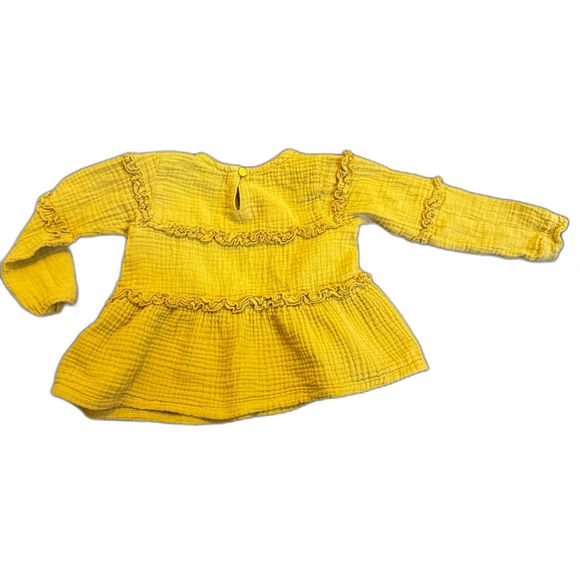 7 For All Mankind Mustard Yellow Long Sleeve Tiered Cotton Top & Jean Set 24M - Picture 2 of 9